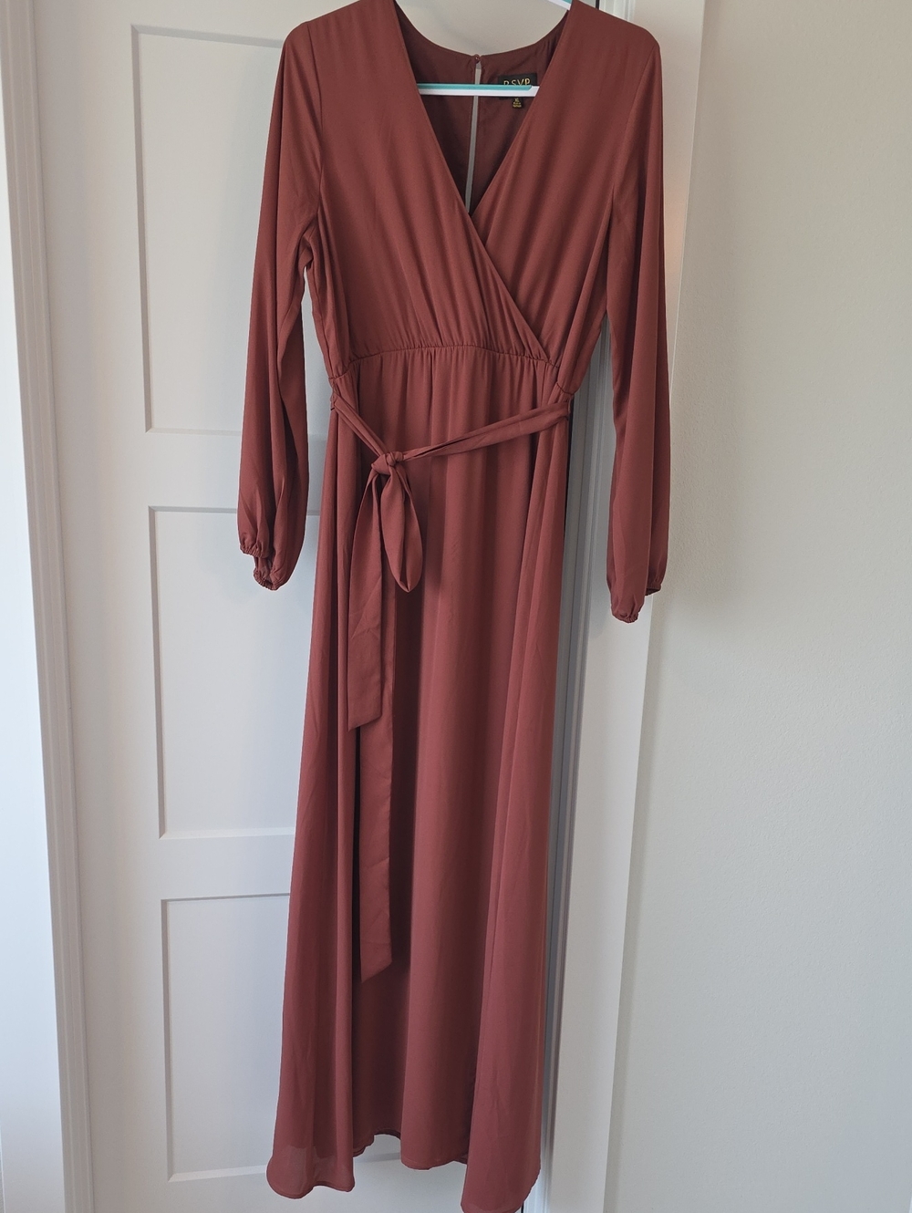 RSVP Rust Wrap Maxi Dress with Self-Tie Waist